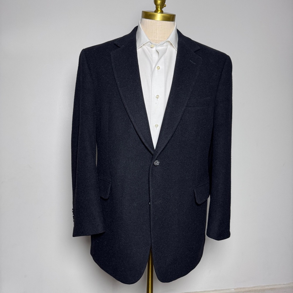 Jos A Bank Blazer Mens 44 Reg Black Solid 100% Camel Hair Two Button Sport Coat